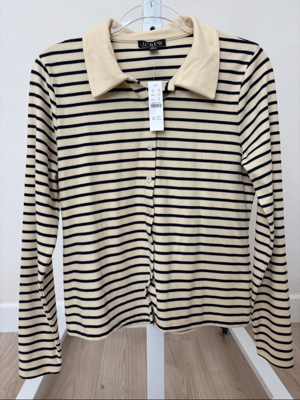 J. Crew Cream and Navy Striped Polo Button-Up - Picture 3 of 5